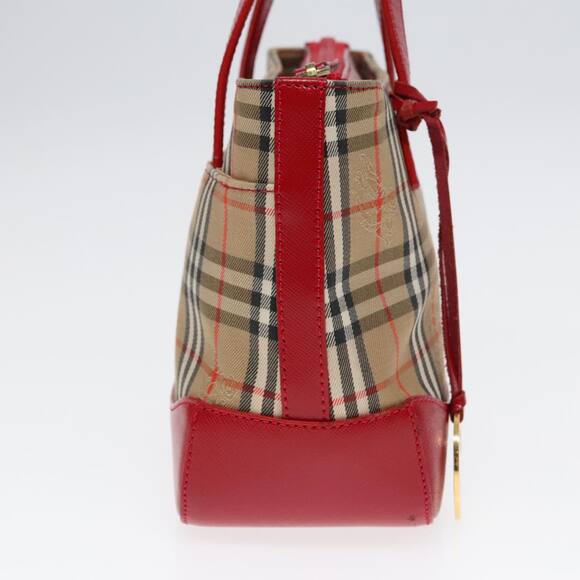 Burberry Nova Check Hand Bag Canvas Leather Beige Red Gold - Picture 3 of 16